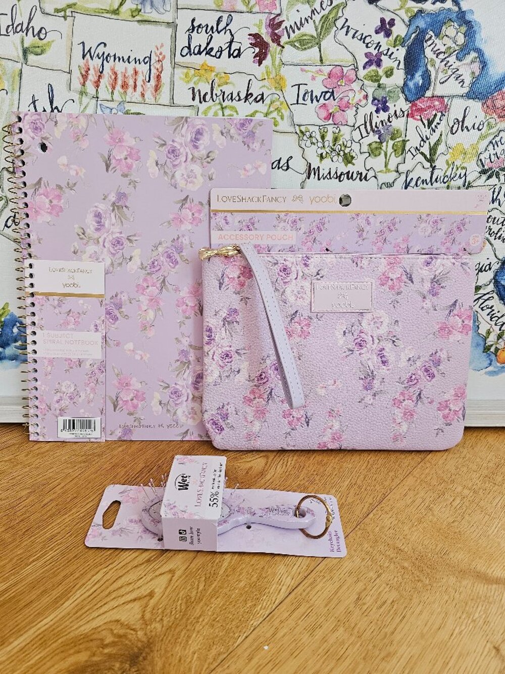 LoveShackFancy Target Pencil Case hair brush keychain wetbrush notebook happy